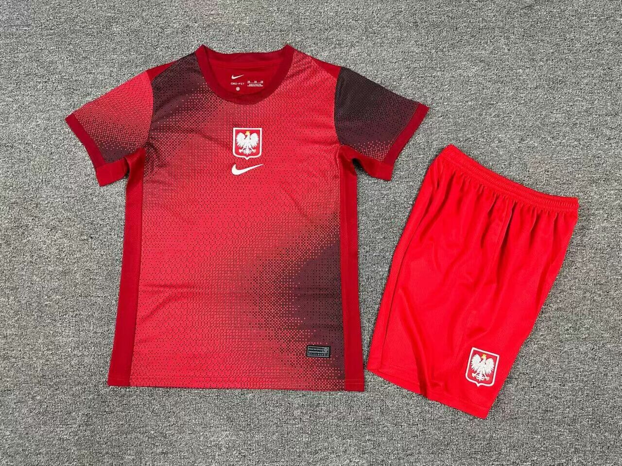 Kids-Poland 2024 Euro Away Red Soccer Jersey